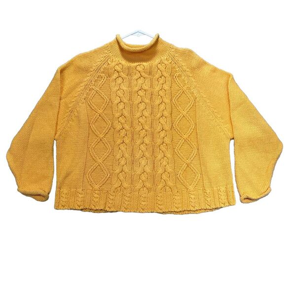 The Limited‎ Sweater Womens M Cable Knit Fisherman Roll Neck Yellow Chunky Y2K - Picture 1 of 11